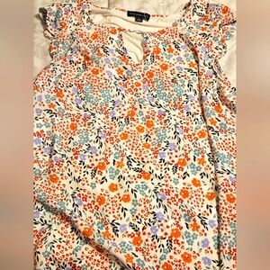 Dina Scalloped Sleeve Mixed Material Blouse by Fortune + Ivy